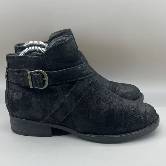 Born Trinculo Ankle Booties Women Size 7.5 M Black Distressed Zip Up Buckle Boot - Picture 1 of 8